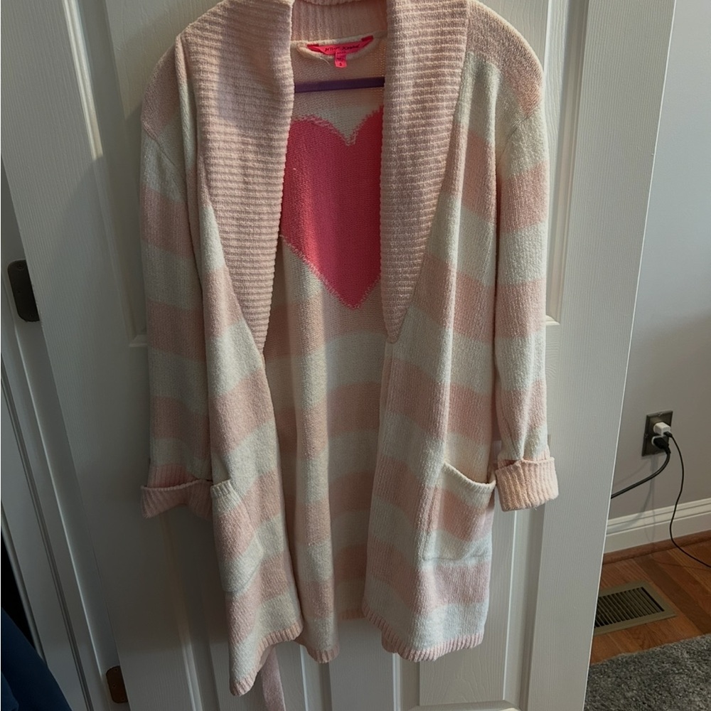 Pink and White Striped Women's robe